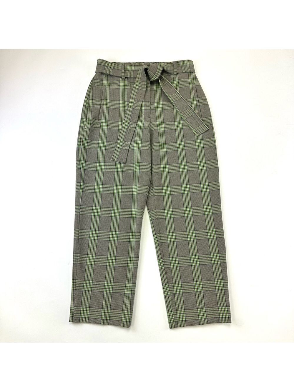 Wilfred Aritzia Plaid Belted Pants Green Check Size 6 Tailored Modern Workwear